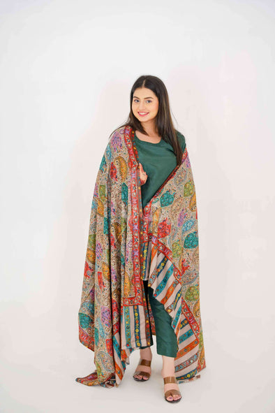 Modish Kalamkar Embroidered Multi Jaal Shawl