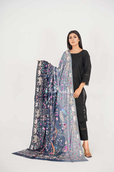 Shaded Paintless Embroidered Shikargah Shawl