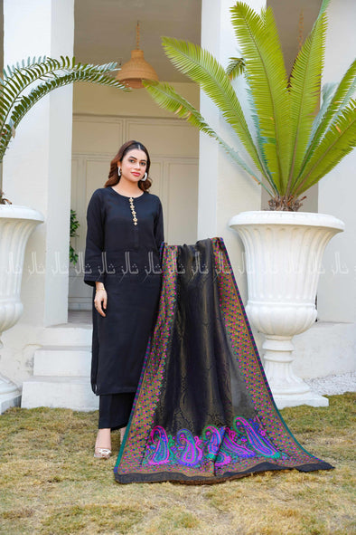 Stylish Embossed Elegance Shawl - Black