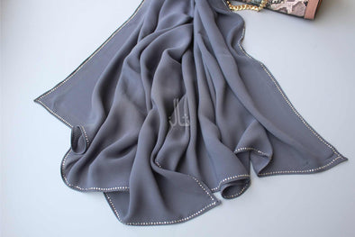 The Graceful Korean Chiffon Stone Work Stole - Grey