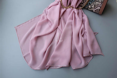 The Graceful Korean Chiffon Stone Work Stole - Baby Pink