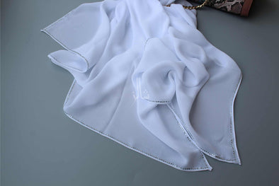 The Graceful Korean Chiffon Stone Work Stole - White