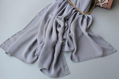 The Graceful Korean Chiffon Stone Work Stole - Saleti Grey