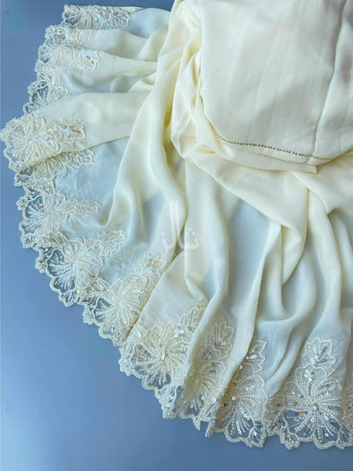 Exquisite Cutdana Elegance Shawl - Off White