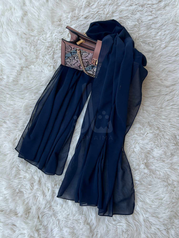 The Elegant Plain Georgette Stole - Navy Blue